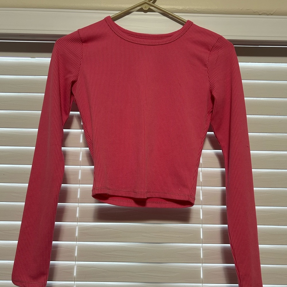 Women's Pink Ribbed Long Sleeve Top
